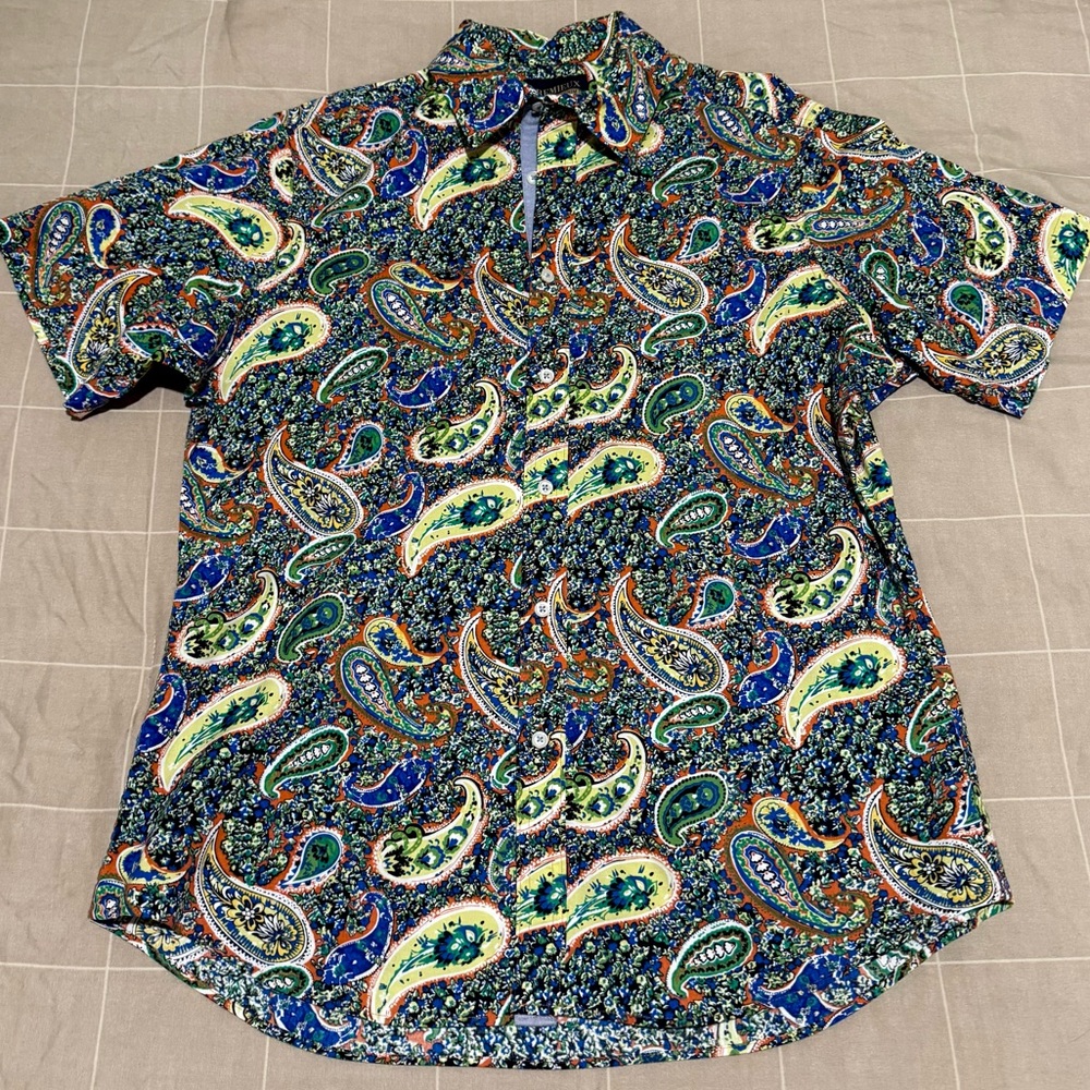 Daniel Cremieux Men’s Short-Sleeve Paisley Button-Down Shirt - Blue & Green